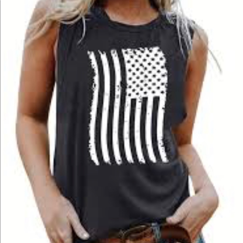 Casual Summer Women Patriotic American Flag Raw Hem Tank